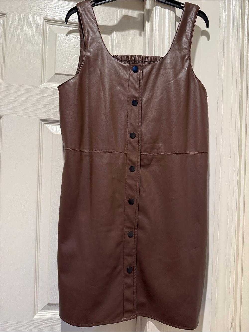 NWT Cruelty Free Brown Vegan Leather Button Front Mini Smock Sleeveless Dress L